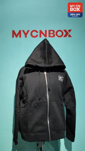Fleece-Lined Hooded Cardigan Sweatshirt Black
